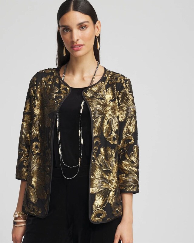 Travelers Collection Embroidered Sequin Jacket